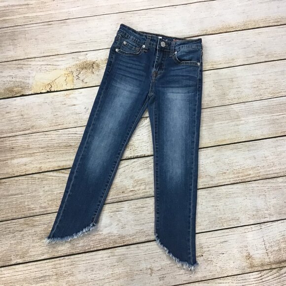 Girls Seven 7 For All Mankind Ankle Skinny Slanted Hem Distressed Jeans Size 8 - Picture 2 of 9